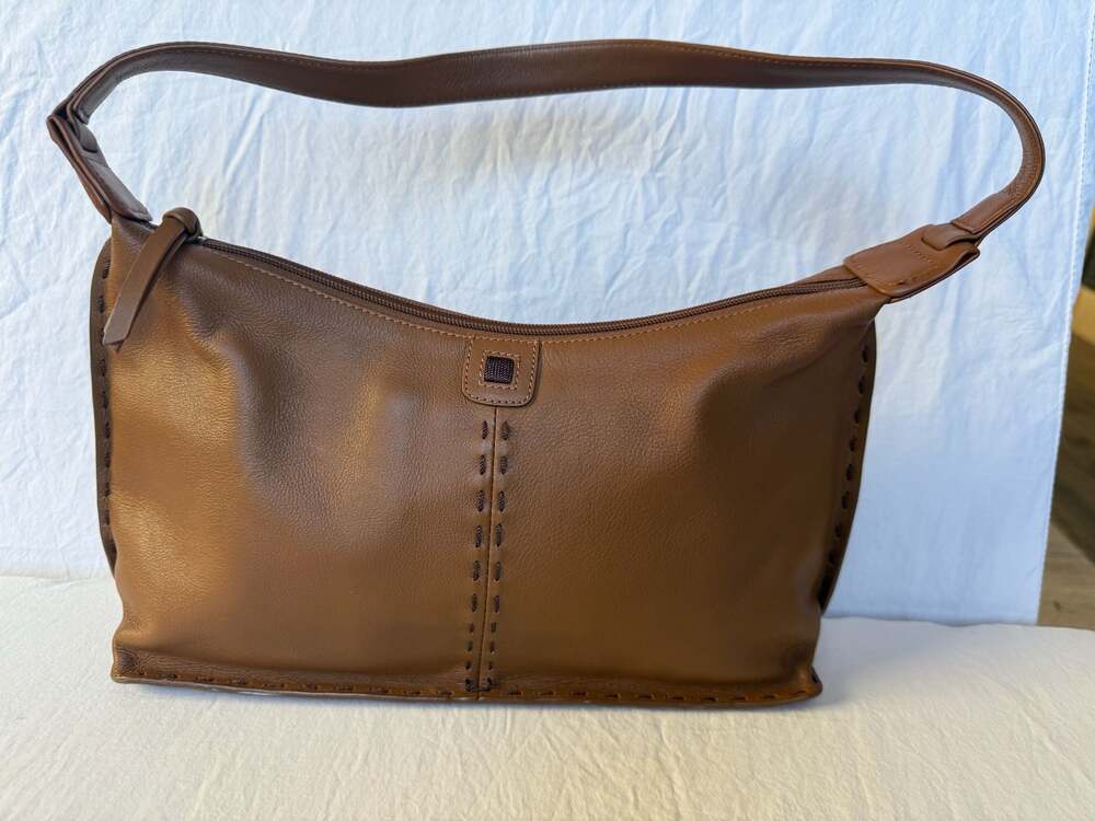 The Sak Elliott Lucca Brown Leather Hobo Bag with Contrast Stitching